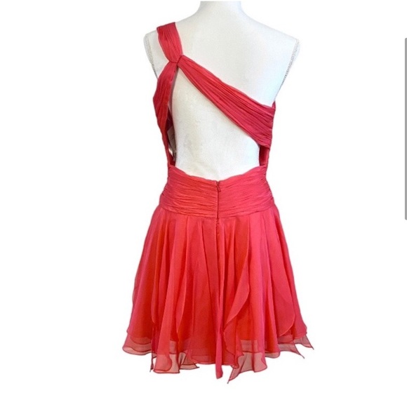 Hannah S Salmon Pink Coral Chiffon Embossed One-shoulder Prom Party Dress 10 Y2K - Picture 2 of 16